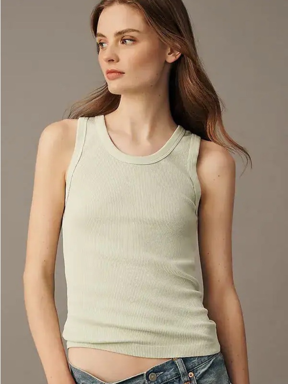 Agolde Poppy Ribbed Tank in Mint Cream